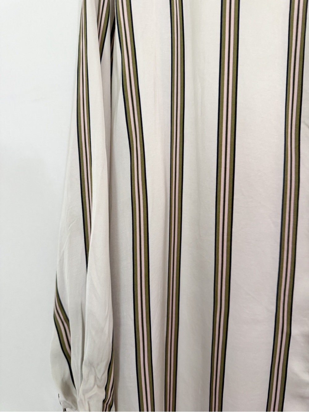 aerie Cream & Olive Striped Long Sleeve Satin PJ-To-Party Button Shirt sz Large - Picture 9 of 10